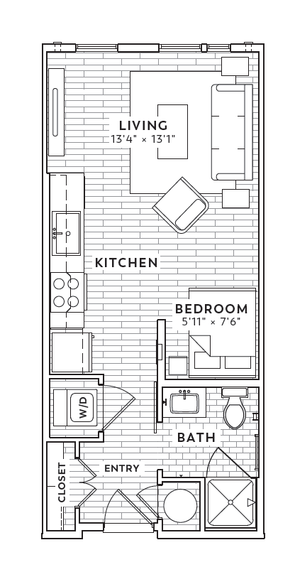 Floor plan for studio, 1 bath, 434 sqft